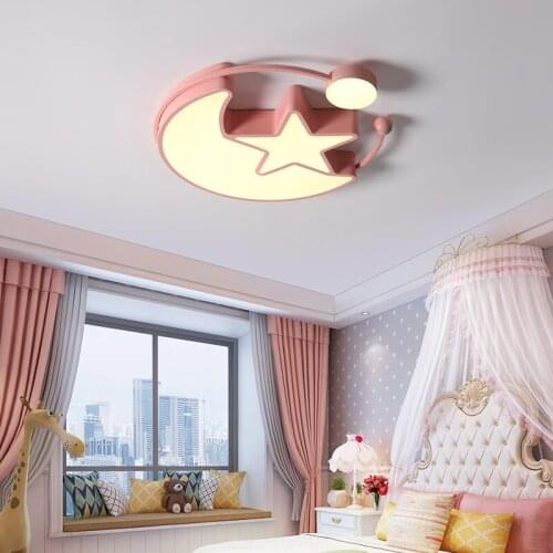 Simple modern Led ceiling lamp moon lights for bedroom luces warm romantic blue pink boy girls child room light star chandeliers