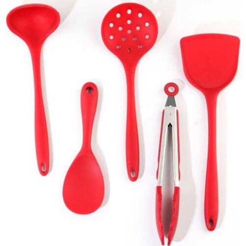 Silicone Spatula, Slotted Spoon, Rice Spatula, Tongs, Soup Spoon 5 Pieces of Silicone Kitchenware Kitchen Accessories Cooking