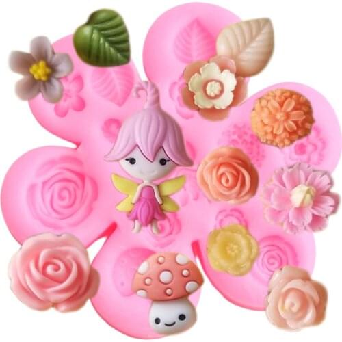 DIY Baby Party Fairy Garden Silicone Molds Girl Leaves Flower Fondant Cake Decorating Tools Candy Clay Chocolate Gumpaste Moulds