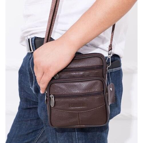 New Retro Genuine Leather Mens Shoulder bags Small Soft Cow Leather Crossbody Messenger bag for Men 3 Zipper Male bags 2021