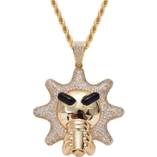Rhinestone Men Necklace Ice Out Cubic Zircon Hip Hop Sun Pendant Gold Silver ColorCharm Chain Jewelry