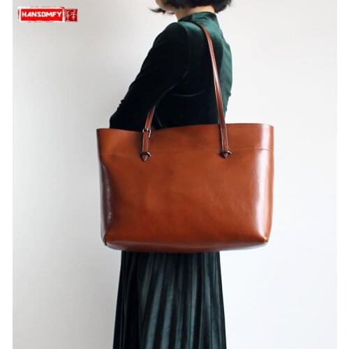 Fashion Genuine Leather Women Handbags Handmade Temperament Female Shoulder Bag Style Bags Large Capacity Retro Original Tote