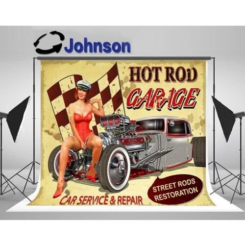 Vintage Car Girl garage backdrops High quality Computer print wall backgrounds