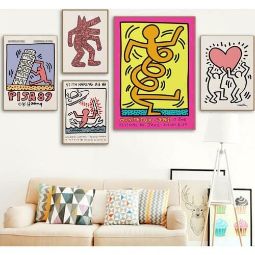 Haring Heart Poster Vintage Love Art Print Nordic Pisa Canvas Painting Dj Dog Modern Wall Gallery Picture Living Room Home Decor