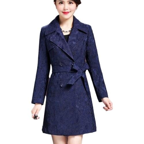 High Quality Free Shipping Middle Aged Women Printed Windshirt Coat Plus Size 5xl Formal Double Breasted Long Trench Coat