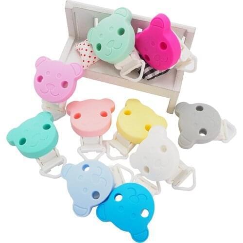 Chenkai 10PCS BPA Free Silicone Bear Clips Baby Cartoon Plastic Holder Food Grade DIY Infant Pacifier Chain Nursing Accessories