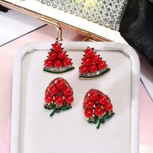 2020 Strawberry Watermelon Crystal Drop Dangle Earrings Women Fashion Jewelry Bijoux Rhinestone Statement Earring