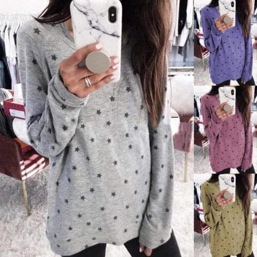 Woman Star Print O Neck Long Sleeve Loose Casual Pullover Blouse T-shirt Top Lady Shirts All-Matching spring Autumn Women Top