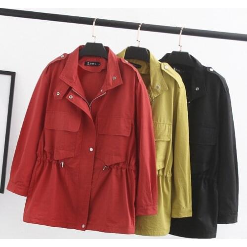 Plus Size Women Trench Coat Autumn 2019 New Stylish Windbreaker Casual Outwear Coats Woman Red/Black/Yellow Ladies Chic Clothing