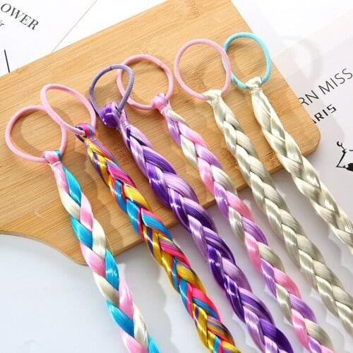 1 PCS New Candy Multicolor Braided Wig Bow Princess Headwear Kids Elastic Hair Bands Children Girls Accessories Baby Headdress