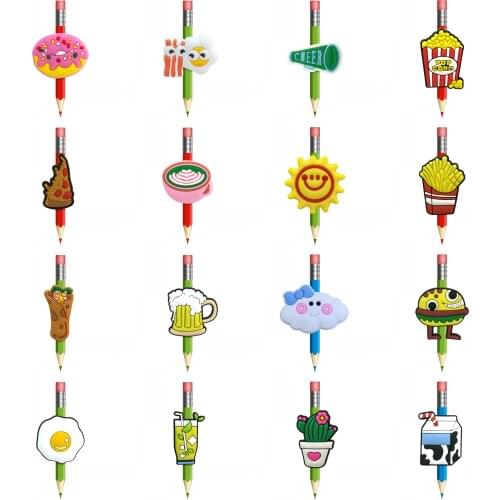 1PCS Fries Milk Straw Beer Hamburger Toppers PVC Pencil Clouds Cap Pen Cover Students Office Kid Gift Pizza Stationery