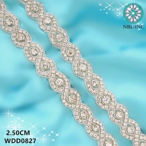 10 yards )Wholesale bridal hand beaded sewing crystal rhinestone applique trim iron on for wedding dresses belt WDD0827