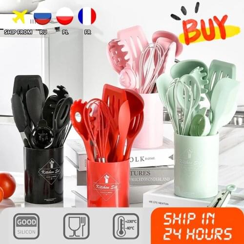 12PCS Silicone Kitchenware Non-stick Cookware Cooking Tools Spoon Spatula Ladle Egg Beaters Shovel Soup Kitchen Utensils Set