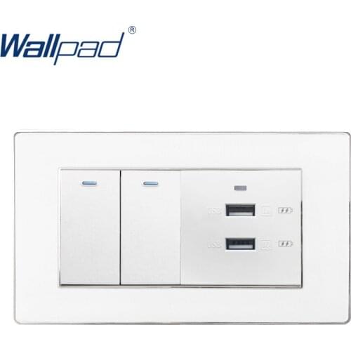 2 Gang 2 Way and 2 USB Outlet USB Fast Charger Wallpad Wall Light Switch Acrylic Panel with Iphone Android USB Charger 3*6 Frame