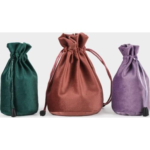20pcs/lot 6x12.5cm Black/Purple/Brown/Grey/Green Round Bottom Sweet Candy Pouch Silk Velvet Drawstring Bags Wedding Favors
