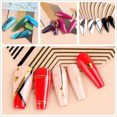 1pc Net Red Black Gold Line Pattern Nail Stickers 3d Adhesive Stickers Nail Accessories Diy Nail Art Decor