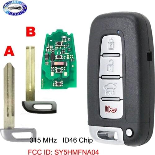 4 Button Replacement Smart Remote Key Fob 315MHz ID46 Chip for Hyundai Kia 2011-2017 FCC: SY5HMFNA04