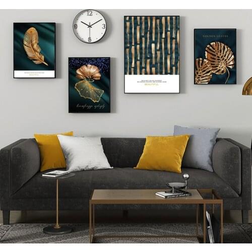 Abstract Golden Plant Leaves Picture Wall Poster Modern Style Canvas Print Painting Art Aisle Living Room Unique Decoration