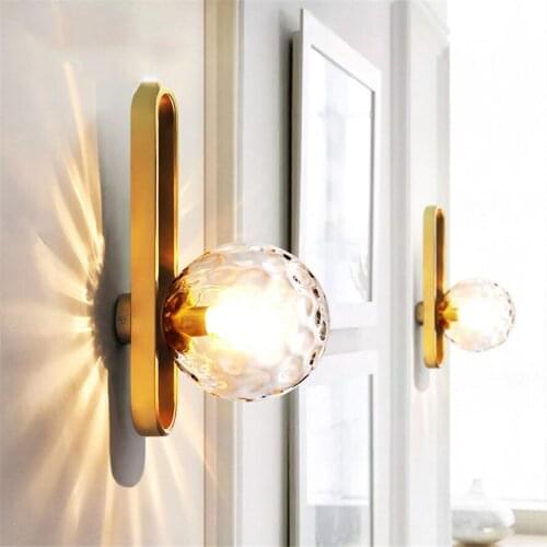 American minimalist living room wall lamp corridor aisle mirror headlights Water ripple glass ball loft bedroom bedside light