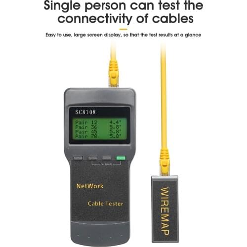 Free ShippingSC8108 Portable LCD Network Tester Meter&LAN Phone Cable Tester & Meter With Display RJ45