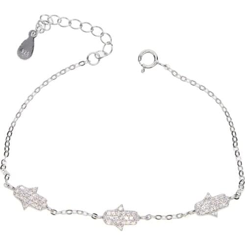 925 silver Paved Zircon Hamsa Bracelet Silver Charm Bracelet Hand of Fatima wedding Bracelet Women Fashion silver fine Jewelry