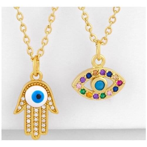 Evil eye hand multicolor micro pave cz zircon cubic zirconia necklace copper Clavicle gold plated Snake Chain Choker Pendant s3