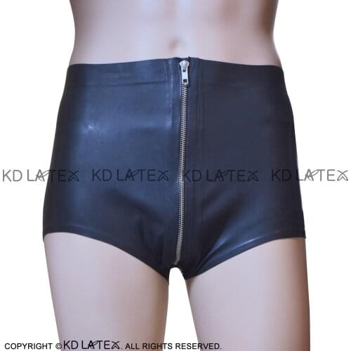 Black Mid Waist Sexy Latex Panties With Front Zipper Rubber Briefs Shorts Underpants Underwear Bottom DK-0134