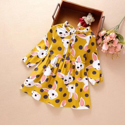 Autumn New Kids Long Sleeve Print Rabbit Dress For Girls Winter Thick Plush Princess Dresses Toddler Baby Girl Clothes 6 8 10