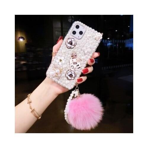 For Samsung S20 Ultra S10 S9 S8 Plus Note20 Ultra Note10 Plus Case fashion Pearls bee Diamond Soft Silicone Fur ball Case