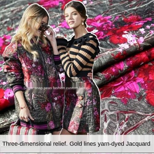 Elegant gold silk three-dimensional embossed flower yarn-dyed jacquard fabric, sewing fabric factory shop is not out of stock