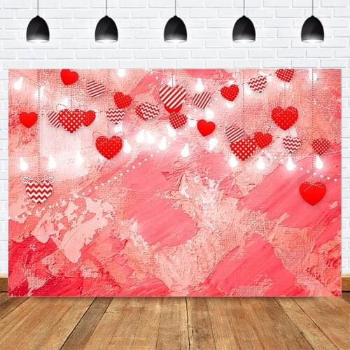 Valentines Day Background for Photo Studio Photocall Red Heart Warm Light Wedding Bride Photography Backdrop for Photoshoot