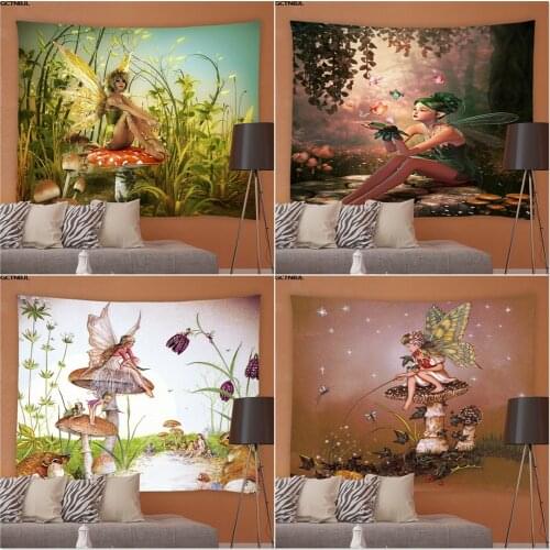 Dream Forest Tapestry Wall Hanging Home Decor Mushroom Elf Girl Mandala Bohemian Tapestries Living Room Bedroom Backdrop Cloth