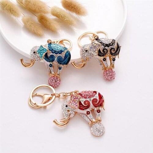 Hot Sale Colorful Acrobatics Elephant With Ball Alloy Metal Keychain Valentines Gift Rhinestone Keyring for Lover Bag Holder
