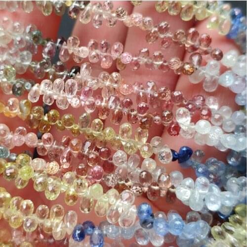 ICNWAY 10cm Natural Fancy Sapphire 4-5mm Waterdrop Faceted Beads for Jewelry Making Necklace Earring Bracelet