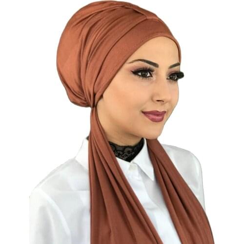 Islamic Fashion Muslim Hijab Lady Hijab 2021 Trend Scarf Bone Beanie Ready Shawl Scarf Buckle Hat Tile Color Scarf Bone