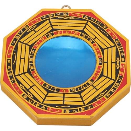 Chinese Lucky Feng Shui Ancient Dent Convex Bagua Wooden Mirror Figurines Home Office Decoration Tabletop Lucky Ornaments