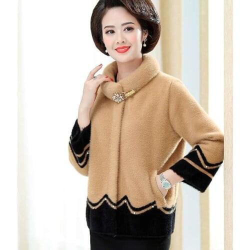 2021 winter autumn imitation mink fleece jacket middle-aged women casual coat sweater cardigan