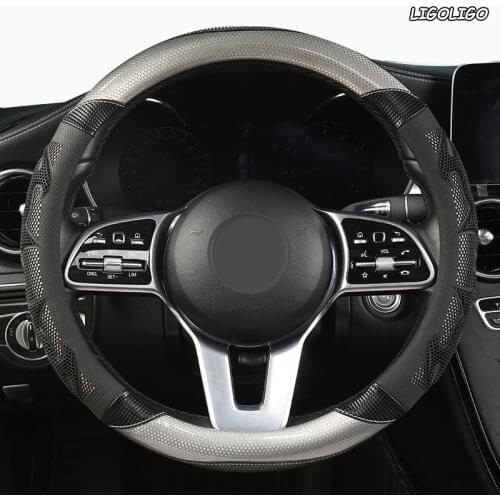 LIGOLIGO Leather Car Steering Wheel Cover For Ford Focus 2 3 MK2 Fiesta Fusion Mondeo MK4 Kuga Ranger F150