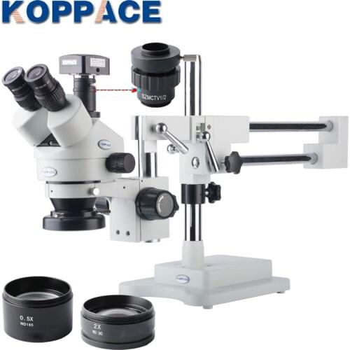 KOPPACE 5MP Microscope Digital Camera Trinocular Stereo Microscope WF10X/20 Eyepieces 3.5X-90X Magnification 144 LED Ring Light