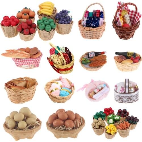 1:12 Mini Simulation Artificial Fruits Vegetables Doll House Furniture Decor Bamboo Basket Miniature Accessory For Children Kids