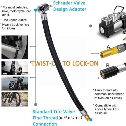 Motorcycle Car Bike Tire Air Inflator Hose Inflatable Tube Inflator Inflation Extension Adapter Pump Pump Chuck Tube B2P1