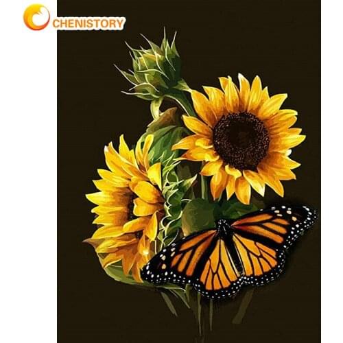 CHENISTORY Frame DIY Oil Painting By Numbers For Adults With Frame Sunflowers Drawing Coloring By Numbers For Home Decors