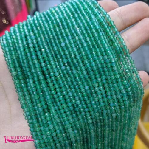 Natural Green Agates Stone Loose Small Beads High Quality 3mm Faceted Round Shape DIY Gem Jewelry Accessories 38cm wk361