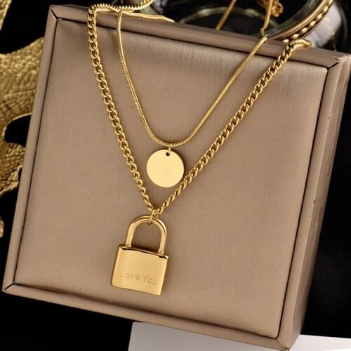 Titanium steel fadeless double lock necklace net red with fashion casual casual casual collarbone chain women minority design