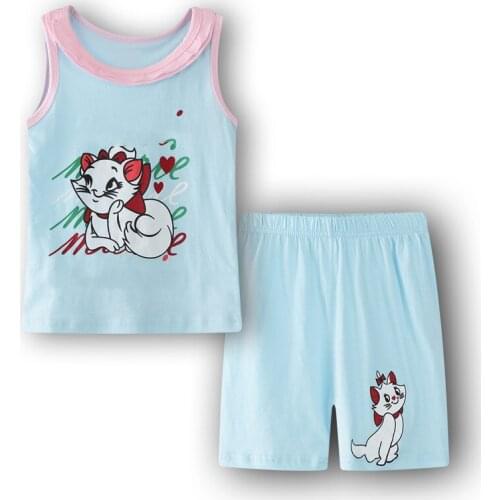 Cute Cat 2-7T Pajamas Sleepwear Clothes Children Underwear Set Cotton Boy Kids Pyjamas Short Sleeve Suit Toddler Girl Nightwear