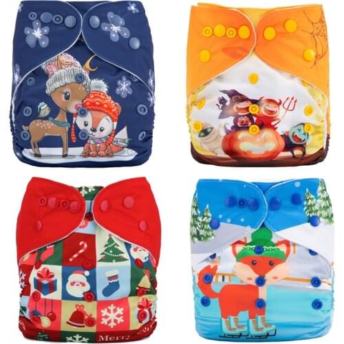 Christmas Halloween Printed Cloth Diaper Eco-Friendly Baby Nappies Waterproof Adjustable Cloth Nappy Infant Baby Training Pants