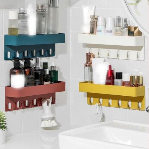 Bathroom Shelf Holder Organizer Shower Shelves Wall Mount Belt Hook Kitchen Storage Basket Cosmetic Rack Home Hook