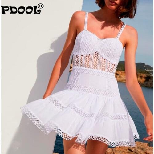 Hollow Perspective Suspender Dress 2021 New Arrive Women Dress Tube Top Solid Color Lace Fight Receiving Waist Slim Short Skirt