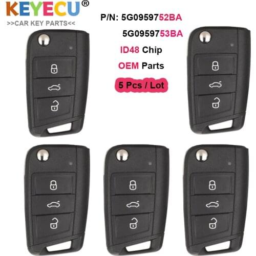 KEYECU 5PCS OEM Remote for Volkswagen MQB Golf for Skoda Octavia A7 Remote Key Fob 434MHz ID48 5G0959752BA / 5G0 959 752BA HU66