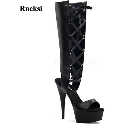 Rncksi New Peep Toe Girl Party Queen Platform Wedding Party Womens Boots Dance Shoes 15cm Heels High Knee High Boots